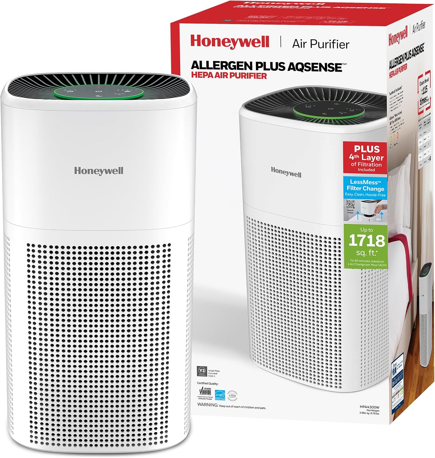 Honeywell Allergen Plus AQSense (HPA4300W) — Best Budget, 9.0/10